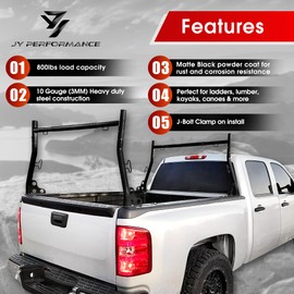 JY PERFORMANCE Truck Ladder Racks 800Ibs Capacity Extendable Pick-up Truck Bed Ladder Rack, Universal Heavy Duty (NO Drilling)