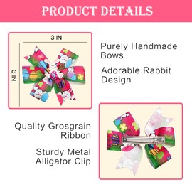 IKOLA Easter Bunny Hair Bows 3 Inch Hair Bow Clips Handmade Ribbon Bows Alligator Clips Easter Spring Hair Accessories for Girls