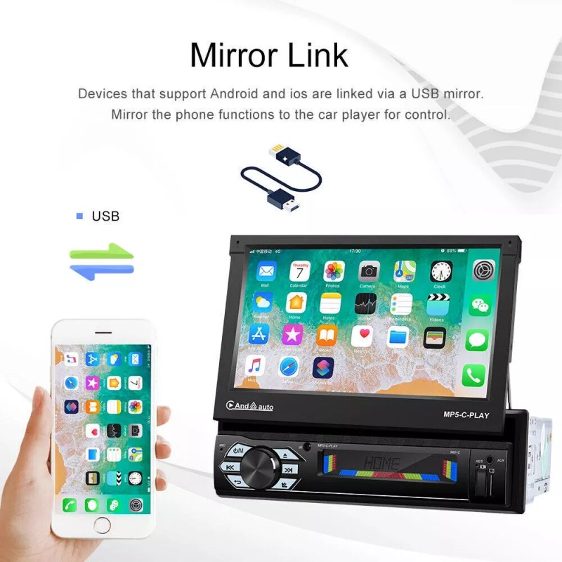 Polarlander 1 DIN 7" Car Radio Stereo Wireless Carplay Touchscreen