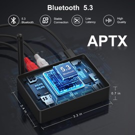 Bluetooth 5.3 Transmitter Receiver, aptX Low Latency HD Bluetooth Receiver for Home Stereo, Bluetooth Wireless Audio Adapter for 2 Headphones, AUX/RCA Bluetooth Adapter for TV Speaker PC