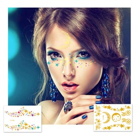 Tattoo Face Metallic Temporary Face Tattoos Waterproof Makeup Stickers for Girls Women in Festival Party and Stage Performance (10 Sheets)