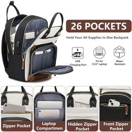 Laptop Backpack for Women Bag - 15.6 inch Work Travel Backpack with USB Charger College Bookbag Waterproof Business Computer Backpack Anti-theft Casual Backpacks for Nurse Teacher Beige Black Brown