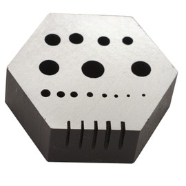 TAURISH Hexagonal Steel Riveting Anvil Block 17mm Thick Multi-Functional Bench Tool for Drilling, Riveting, Jewelry Making, and Watch Repair Hardened Steel Block with 15 Holes and 5 Slots