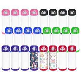CHLJAR 24 Pack Kids Sublimation Tumblers, 12 oz Kids Sublimation Water Bottle Blanks Stainless Steel Sippy Cup Insulated Tumblers Cups for Sports Camping Hiking, Mixed Color