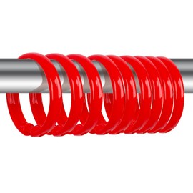 Qulable Red Shower Curtain Hooks - 12 Pcs Circular Plastic Shower Curtain Rings for Bathroom - O Shaped Red Shower Hooks Rings for Shower Curtain Rod