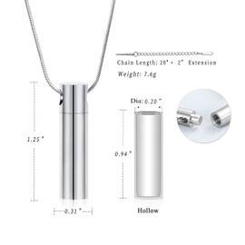 Cylinder Cremation Urn Necklace for Ashes, Cremation Jewelry Memorial Keepsake Jewelry Ashes Necklace for Ashes (Silver)