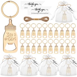 Vesici 25 Sets Baby Shower Bottle Opener Favors for Guest Includes Gold Bottle Opener Keychains Thank You Tags Organza Bags Baby Shower Gender Reveal Party Return Gift(It's A Girl)