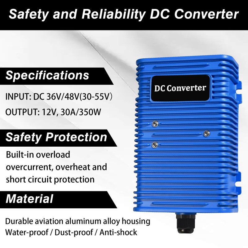 Golf Cart Voltage Reducer, 36 or 48V to 12V DC