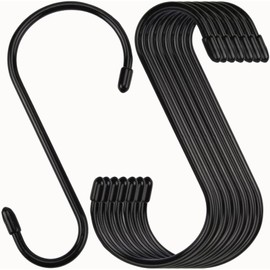 24 Pack 6 Inch S Hook, Large Vinyl Coated S Hooks with Rubber Stopper Non Slip Heavy Duty S Hook, Steel Metal Black Rubber Coated Closet S Hooks for Hanging Jeans Plants Jewelry Pot Pan Cups Towels