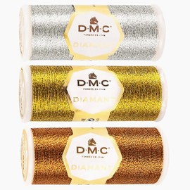 DMC Metallic EmbroideryThread, Diamant Set,Sewing Threads, Gold Silver Copper Bundle. Hand Embroidery and Needlepoint Sparkle Thread Kit. 38.2 Yard. Single Non Divisible Assortment. Glitter Floss