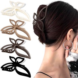 Ahoney 4Pcs Butterfly Claw Clips Butterfly Hair Clips 4.3" Hair Clips for Women Girls Non Slip Cute Hair Claw Clips Matte Matte Hair Claws Hair Accessories (Neutral)