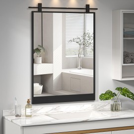 MYTHFUL Black Metal Framed Mirror for Bathroom 28X20 Inch Modern Wall Mounted Vanity Mirror Rectangle Decorative Wall Mirror for Bathroom Wall Over Sink with Non-Rusting Iron Metal Framed