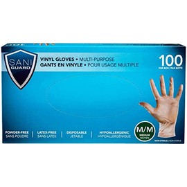 Sani Guard Vinyl Gloves, Medium , Single Pack, 100 Gloves