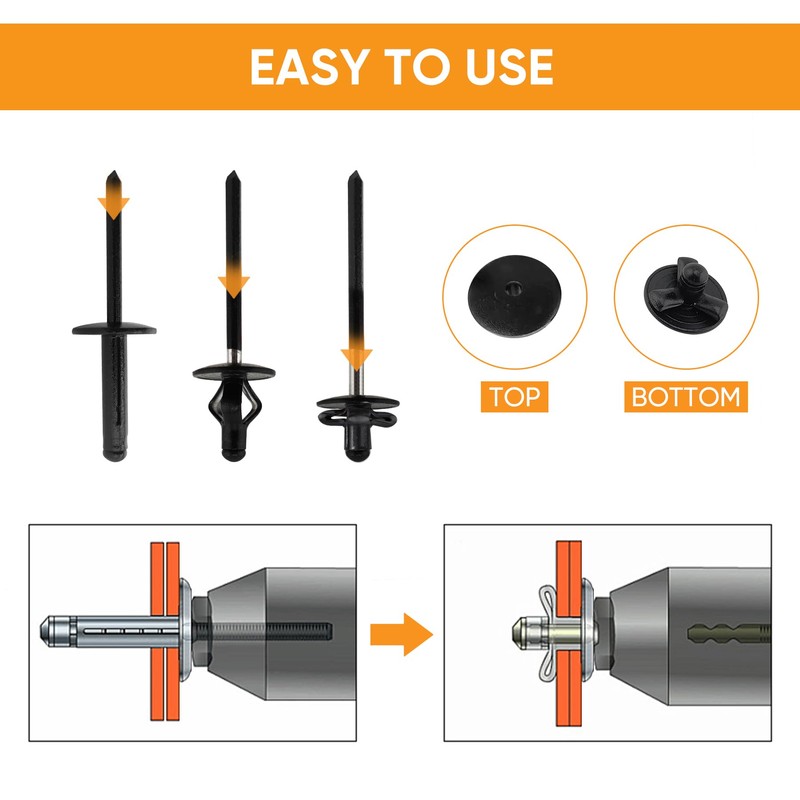 ALLCLEAN 3/16" x 3/4"Tri-Fold Large Head Rivets Assortment - 100Pcs,Black