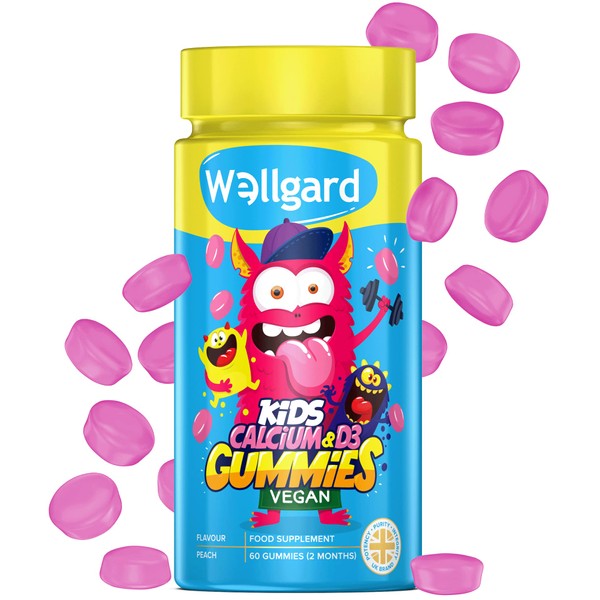 Kids Calcium & D3 Gummies by Wellgard - 2 Month Supply - Vegan Chewable Calcium and Vitamin D3 Gummies, Mixed Berry Flavour