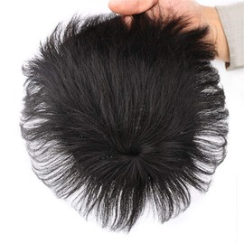 RemeeHi Wig, Men's Short Medical Wig, Human Hair Machine-made, Hand Planted Top/Drawn Parietal, Natural Black, Top Cover, Hidden Gray Hair, Point Wig, Partial Wig, Men's Wig