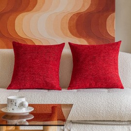Home Brilliant Red Cushion Covers 65cm x 65cm, Euro Shams Chenille Cushion Covers for Couch Sofa Bed, Set of 2, 65x65, Red