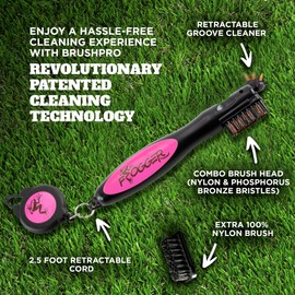 Frogger BrushPro Golf Club Cleaner with Ergonomic Grip and 2.5 ft. Retractable Cord, Pink - Sturdy Golf Club Brush and Groove Cleaner for Golfers