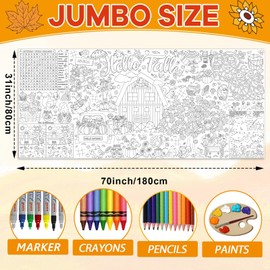 Hello Fall Coloring Poster for Kids Giant Coloring Poster Large Coloring Tablecloth Jumbo Autumn Pumpkin Leaves Truck Coloring Activities Books Supplies for Classroom Home Birthday Party Favor