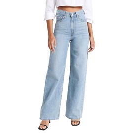 Women's Wide Leg Straight Jeans High Waisted Vintage Stretchy Tummy Control Trendy Recycled Denim Jeans for Women Blue
