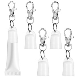 Quilax 4 Pcs Lip Balm Keychain for 0.35 oz Lipstick, Lip Balm Holder with Metal Clip, ONLY Cap, Portable Lipgloss Cap Keychain for Carrying Lipstick with You (White)