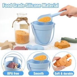 9Pcs Silicone Sand Toys for Baby with Portable Beach Bag - Kids Beach Set with Beach Toy Molds Shovel Bucket Set - Sand Toys Toddler Sandbox Toys for Kids Outdoor Summer Playset