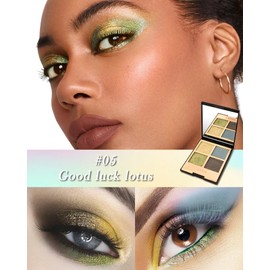 4 Colors Eyeshadow Palette, Pink Green Smokey Matte & Glitter Shades, Highly Pigmented Long Lasting, Waterproof & Blendable, Black Brown Golden Natural Nude Eyeshadow Makeup Set Gift for Women Girl-05