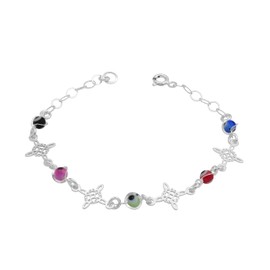 Pulsera ajustable nudo de bruja y ojo turco de plata ley 925 (Multicolor)