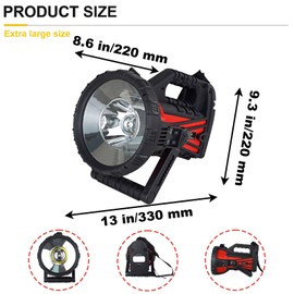 Conbby Rechargeable Spotlight Flashlight, LED High Power Remote Spotlight, 10000LM Camping Flashlight with 3 Modes, IP65 Waterproof Handheld Searchlight for Outdoor Exploration, Emergency, Fishing