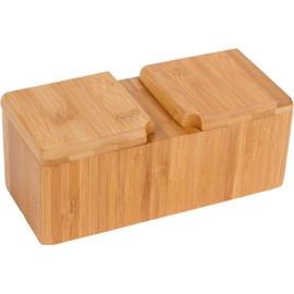 Trademark Innovations 7.1" L x 3.1" W Bamboo Salt and Pepper Box Kitchen Accessory, Tan
