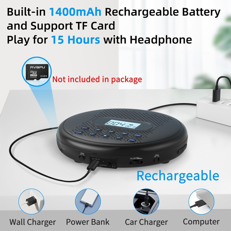 ARAFUNA Portable CD Player with Dual Stereo Speakers, Rechargeable Compact