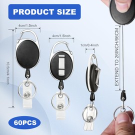 SDLDEER 60 Pack Badge Reels Bulk Retractable Badge Holders with Clip ID Holder Key Ring Clip for Office Worker Teachers Doctor Nurse Name ID Card Holder Keychain (60, Black)