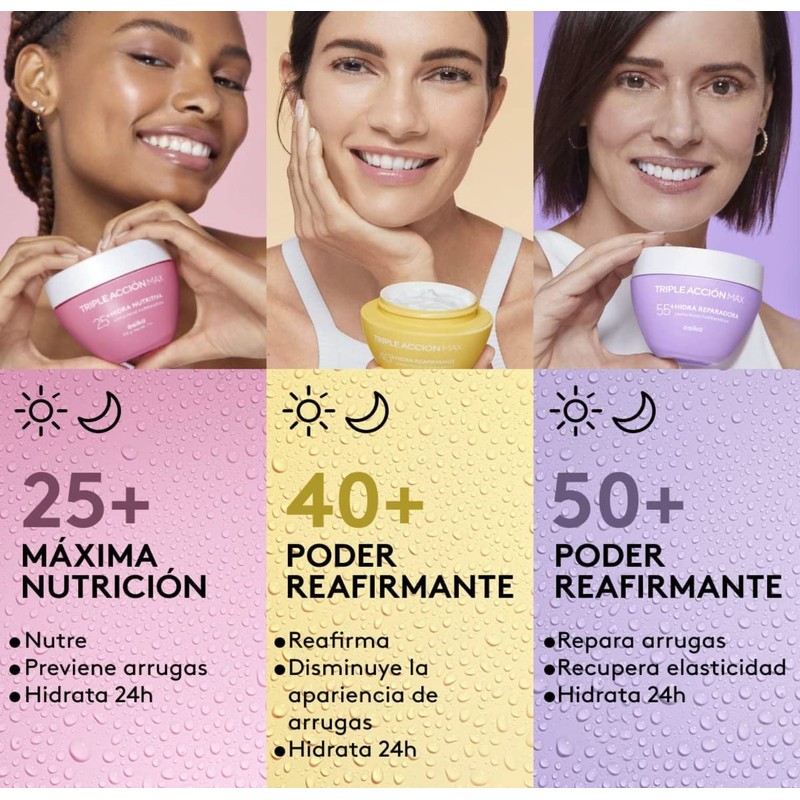 Esika Triple Acción Max Bundle, Multibenefits Face Cream 25+ and