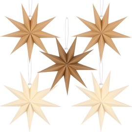 BestoFun 5 PCS Brown Paper Star Lanterns Hanging Khaki Stars Christmas Party Decorations Hanging Beige Lampshade Christmas Wedding Birthday Christmas Home Party Decorations (12 Inch)