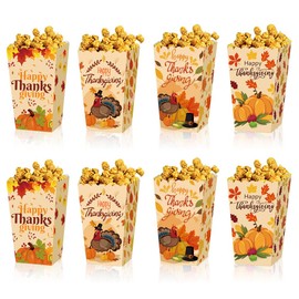 XVYLFZNP 8pcs Thanksgiving Popcorn Boxes Fall Treat Candy Box Pumpkin Turkey Maple Leave Popcorn Cookie Paper Favor Boxes For Autumn Harvest Theme Party Supplies Decor