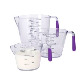 Colourworks Measuring Jug Set, 3-Piece Plastic Measuring Jug with 200, 400 and 900ml Jugs, Purple