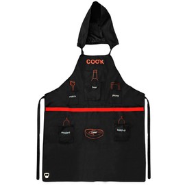 Man BBQ Apron - with Built-in Bottle Opener, Utility Belt, Pockets and Detachable Hood