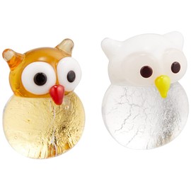 かわいい 手作り ガラス細工 金銀 ふくろう お守り