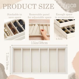 ZILAMGOO 4 Pcs Velvet Glasses Storage Trays – 6-Grid Sunglasses Holder Drawer – Stackable Eyewear Display Organizer for Women, Beige