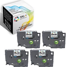 |4 Pack TZ Tape| TG Imaging Compatible P-Touch TZ Tape TZe-221 Label Tape TZ-221 |Black on White, 3/8 Inch, 9mm|, for Brother P-Touch PTE100 PTD210 PTD400 PTD600 PT1000 Label Maker