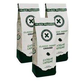Black Insomnia Extreme Caffeine Coffee - World's Strongest Highly Caffeinated Coffee - Classic Roast Ground - 1lb (Pack of 3)