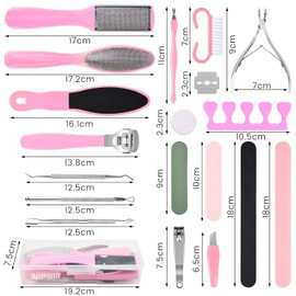 Foot File Pedicure Set, 30 in 1 Foot Files Foot Care Scrubber Kit Hard Skin Remover Feet Scrub for Women Men Salon or Home (Pink)