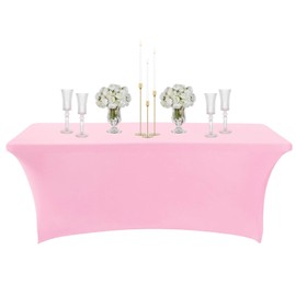 6ft Spandex Tablecloths Stretchable Tablecloth Pink for Rectangle Table,Washable Fitted Table Cloth Spandex Stretch Patio Table Covers for Event,Wedding,Banquet,Easter Party,Covering Stalls,Exhibition
