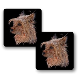 Fractal Artworks Silky Terrier Coaster Set of 2, with Fractal Art Design 2-2