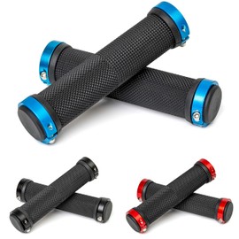 Non-Slip Bicycle Grips for Handlebar Grips up to 22 mm in Diameter, 13.5 cm Total Length, Bicycle Handlebar Grip with End Caps and Blue Mounting Rings, Bicycle Handlebar Grip for MTB, Road Bike
