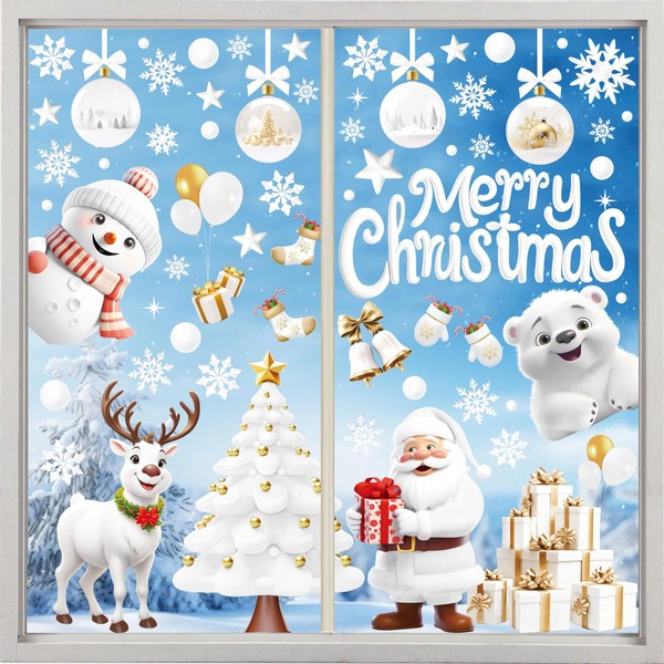 Christmas Window Stickers, Norvens 9 Sheets Static Merry Christmas Window