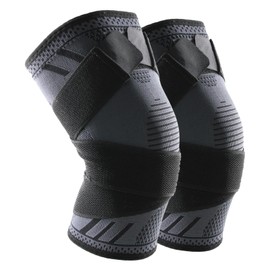 Goosom Knee Support (Pack of 2) Knee Support Compression with Adjustable Pressure Strap Knee Pads Non-Slip for Running, Basketball, Crossfit, Sports, Gym K51 L