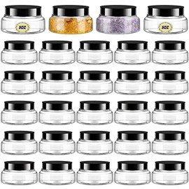 24 Envases Cosméticos Redondos Rellenables Contenedores de Plástico Vacíos con Tapa y Etiquetas para Cremas Mantequilla Corporal Exfoliación Azúcar (Claro, 5 Onzas)