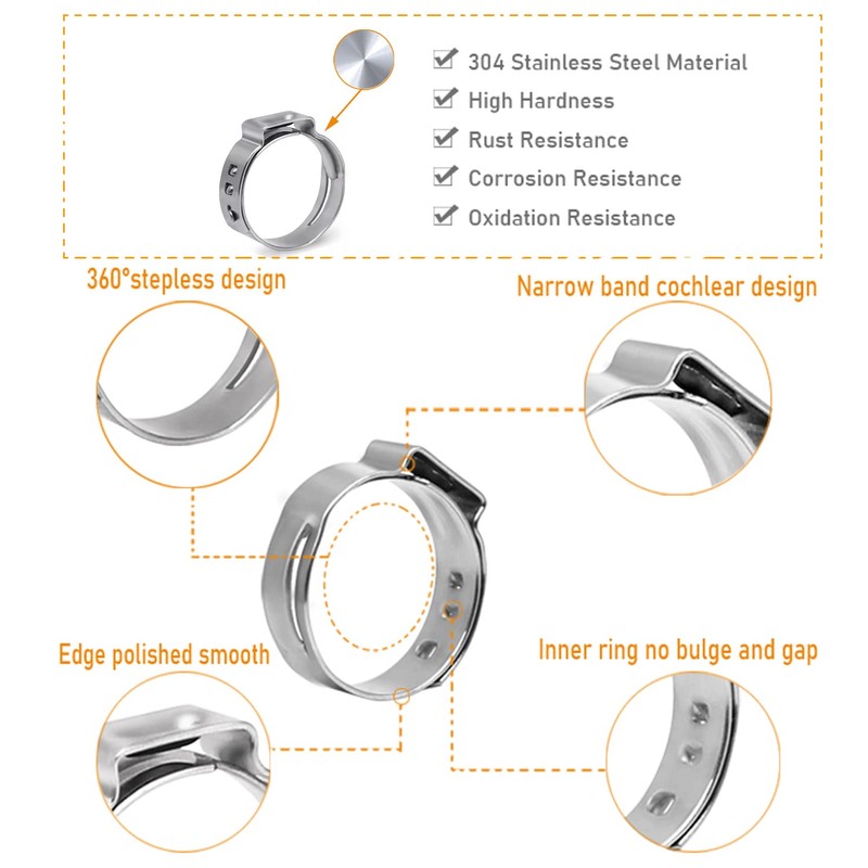 AKIHISA 180 PCS Single Ear Hose Clamps, 12 Sizes 5.3-33.1mm