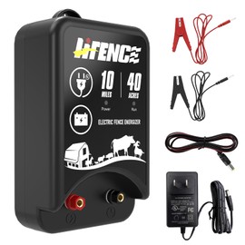 AC/DC 2-in-1 Power Supply, Electric Fence Energizer for 10 Mile Preventing Wild Animal Intrusion, 40 Acre Coverage, 12V Input, 12KV 2 Joule Output, Deter Predators, Contain Cattle, Cow and Livestock